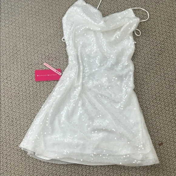 Beginning Boutique White Sequin Mini Dress - Picture 3 of 7